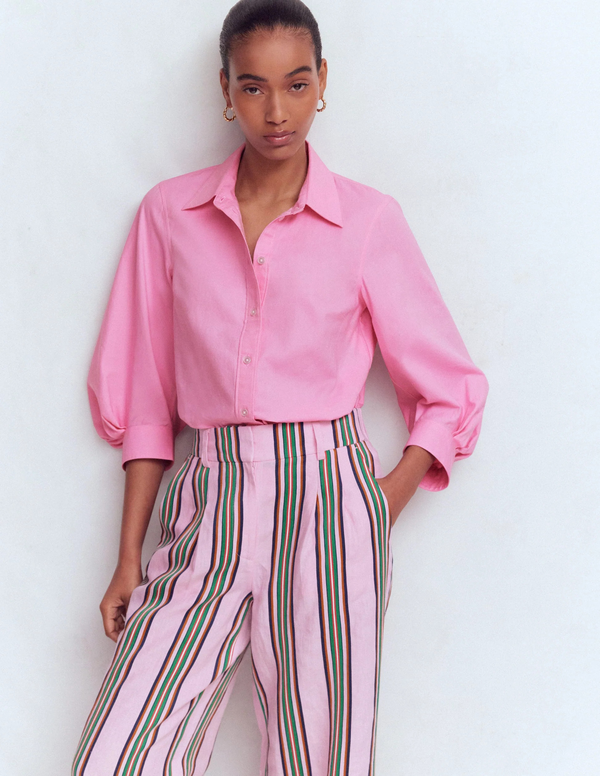 Puff Sleeve Oxford Shirt-Pink | Boden (US)