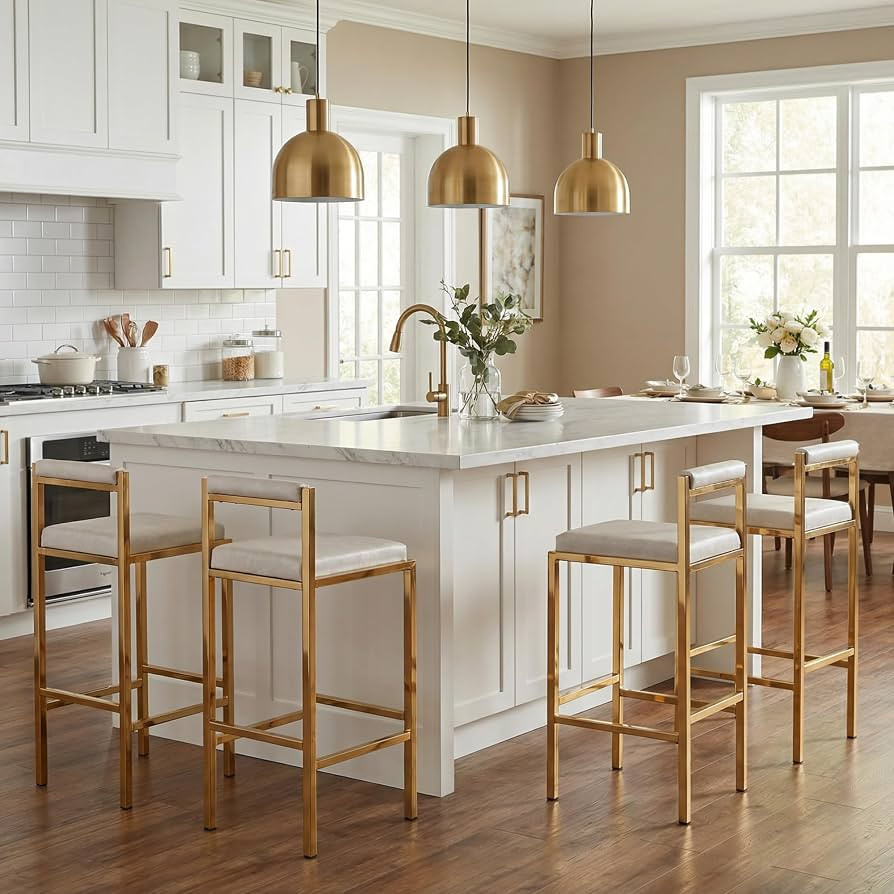 Hyfirm 30" H Gold Bar Stools with Low Back Set of 4, Grey Faux Leather | Amazon (US)