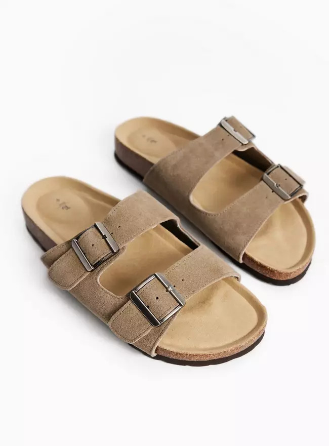 Buy Neutral Suede Footbed Sandals 7 | Sandals and flip flops | Tu | Tu Clothing