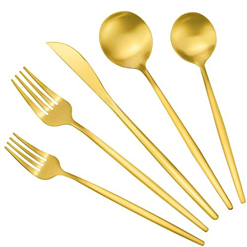 Gold Silverware Set, Stainless Steel Flatware Set for 6, 30-Pieces Cutlery Tableware set Include Spoons And Forks Set, Matte Gold Utensil Set, Stain Finish, Dishwasher Safe. | Amazon (US)