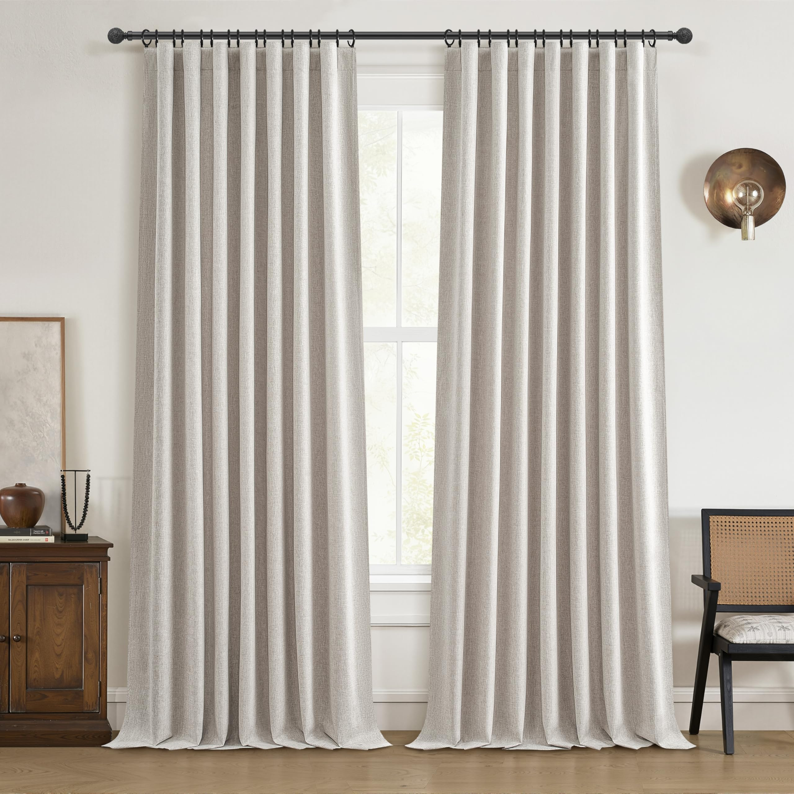 Black Out 96 Inch Long Boho Curtains 2 Panel Set, Farmhouse Curtains for Living Room Darkening/Th... | Amazon (US)