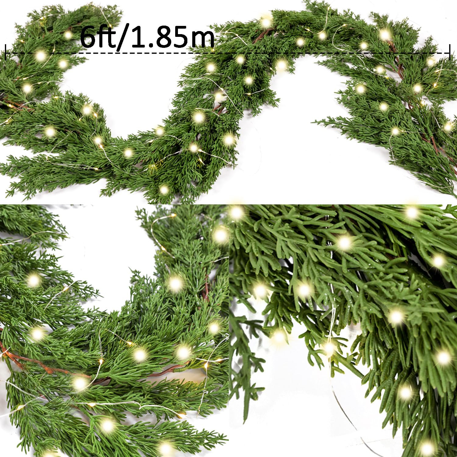 6FT PARTY JOY Seasonal Artificial Christmas Garland with LED String Lights Pine Needle Cypress Ga... | Amazon (US)