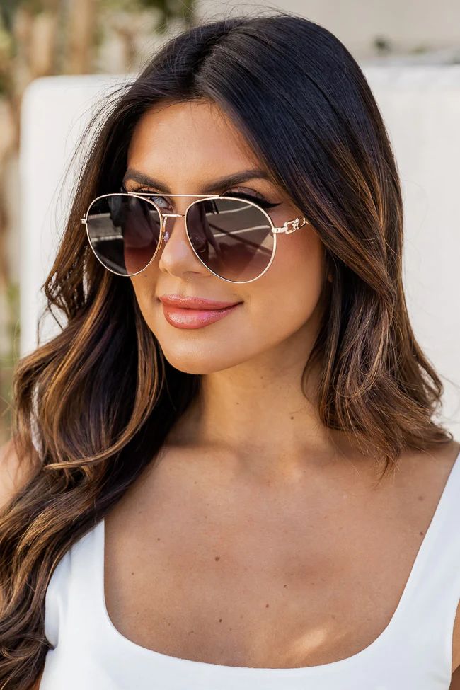 No Roots Gold Round Aviator Sunglasses | Pink Lily