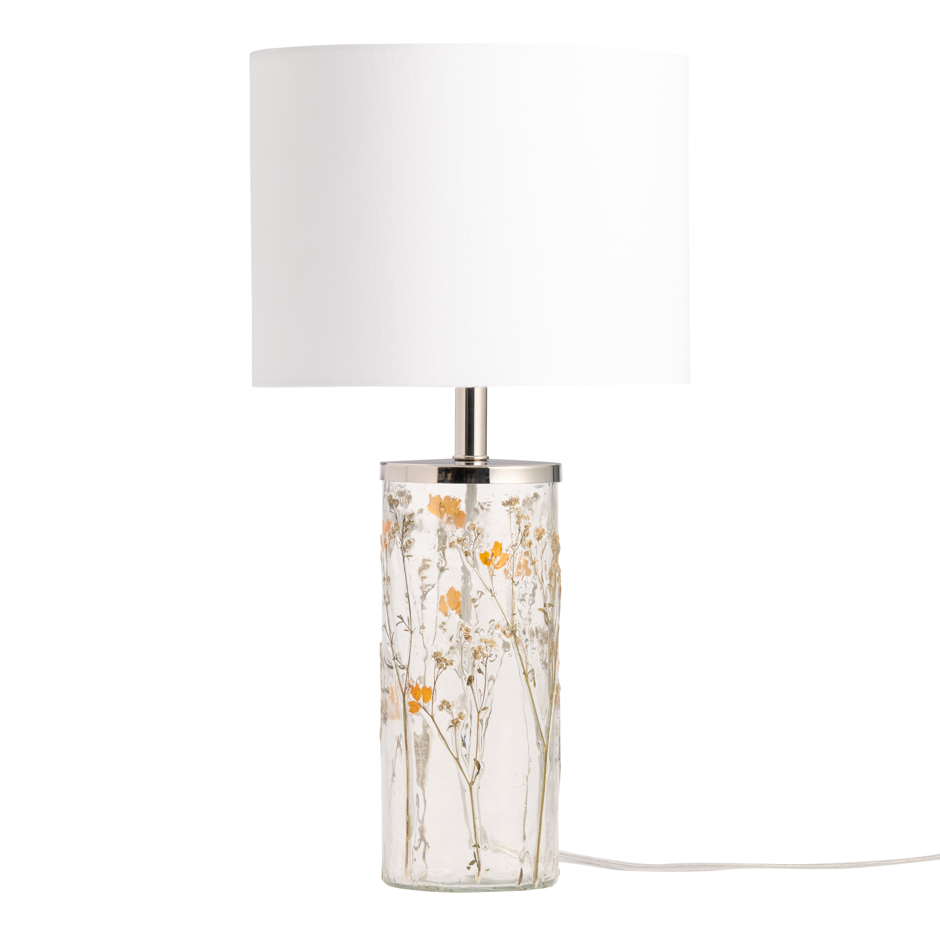 Handblown Glass Cylinder Pressed Flower Table Lamp | World Market