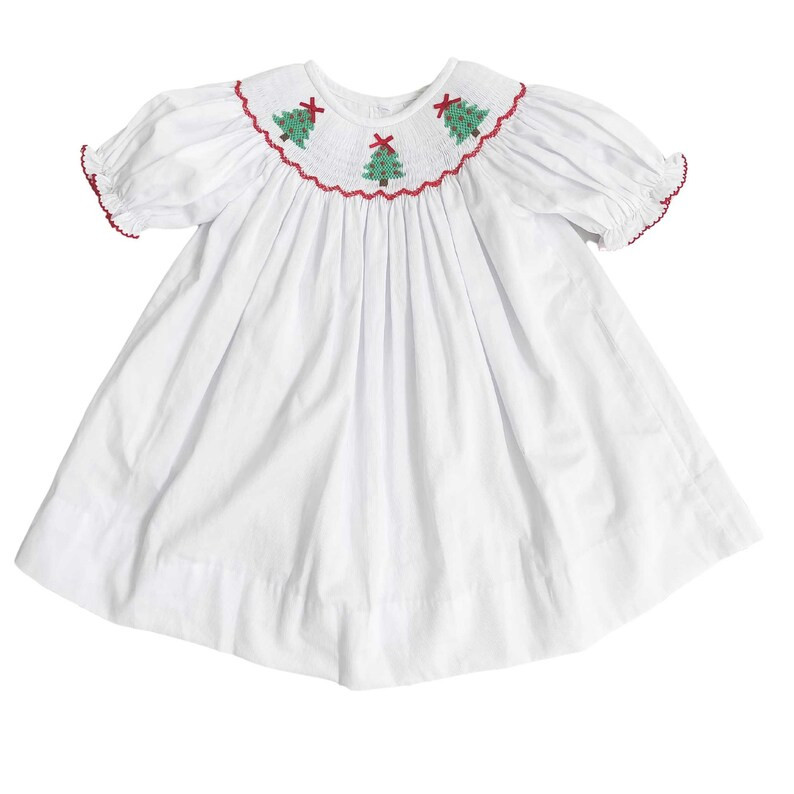 Christmas Tree White Smocked Dress - Etsy | Etsy (US)
