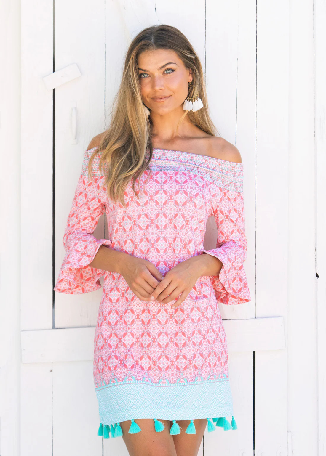 Coral Tides Off the Shoulder Dress | Cabana Life