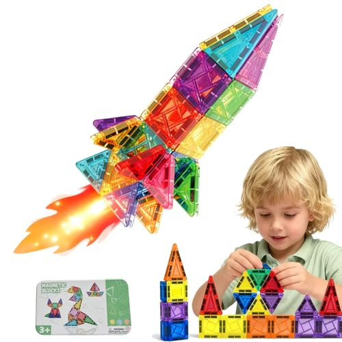 42PCS Mini Magnetic Tiles Building Blocks Set with Portable Iron Case, STEM Travel Toys for Kids Ages 3+, Educational Magnet Construction Puzzles for Boys and Girls,Toddler Puzzle Birthday Gift Toys | Amazon (US)