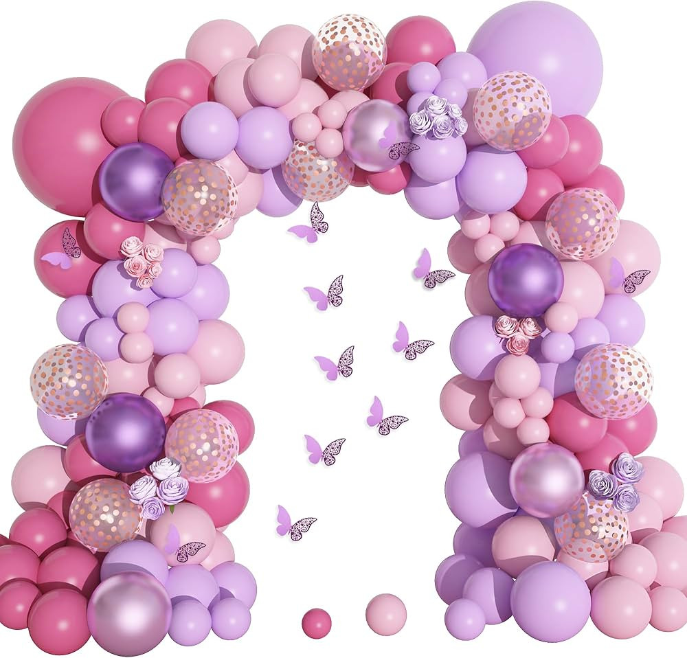 Amandir 175Pcs Pink and Purple Balloon Garland Arch Kit Butterfly Baby Shower Decorations for Gir... | Amazon (US)