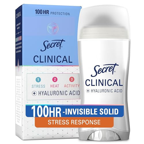 Secret Clinical Strength Antiperspirant Deodorant for Women, 100hr Sweat & Odor Protection, Stress Response, 3X Stress Protection with Hyaluronic Acid, PH Balancing Minerals, Invisible Solid, 2.6 oz | Amazon (US)
