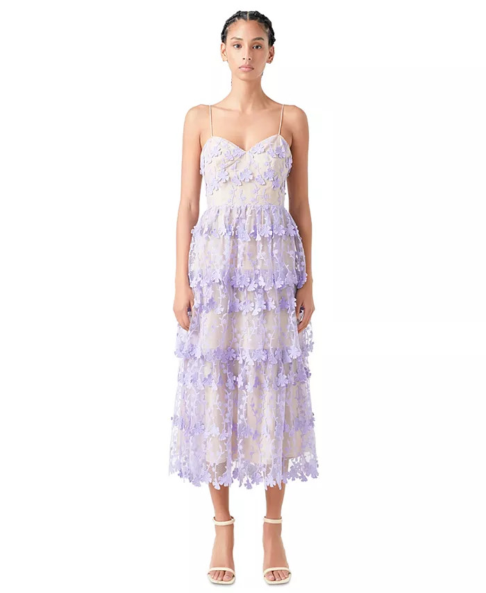 Women's Crochet Tiered Midi Dress | Macy's