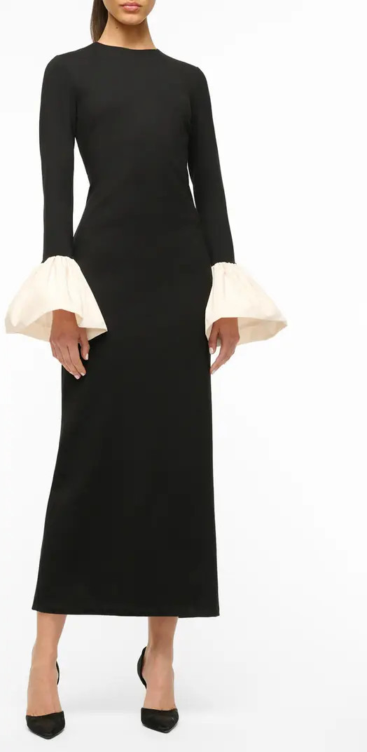 Hawthorne Contrast Ruffle Long Sleeve Sheath Gown | Nordstrom