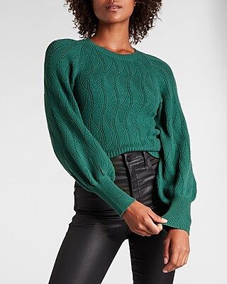 Open Stitch Balloon Sleeve Crew Neck Sweater | Express