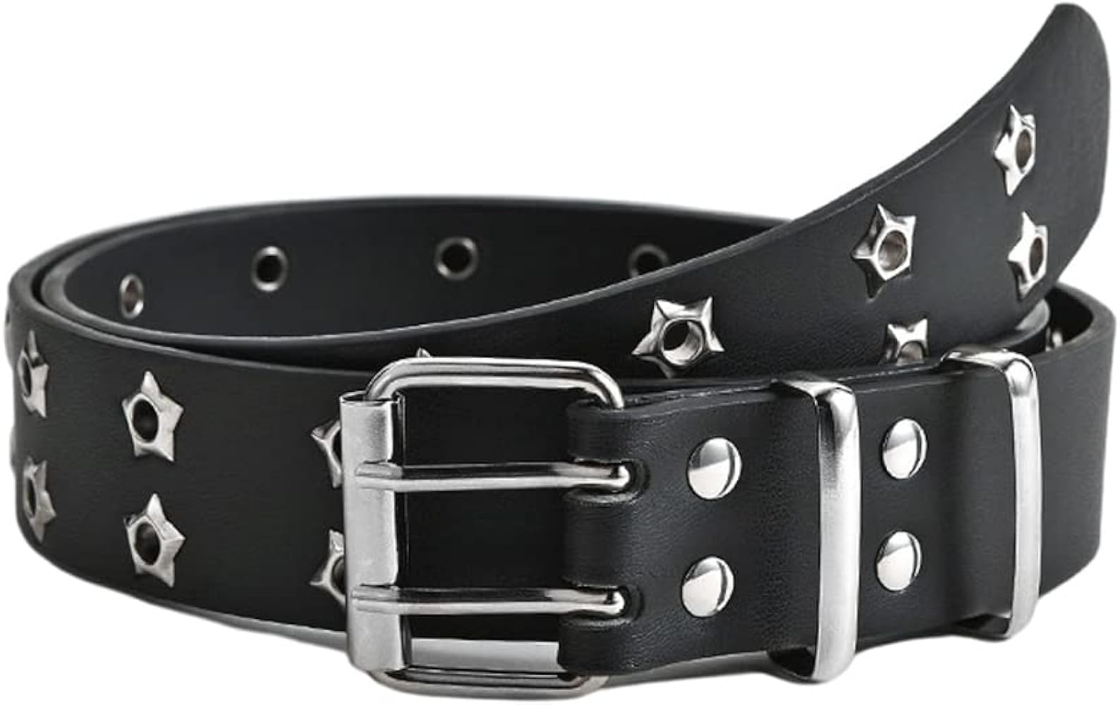 Gothic Belt Star Rivet Double Needle Buckle PU Leather Belt Men's and Women's Jeans Fashion Belt | Amazon (US)