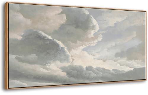 DJSYLIFE Framed Canvas Wall Art, Clouds with a Sunset Vintage Painting Prints, Classical Sky Cloud Pictures Nature Wall Art, Modern Farmhouse Country Decoration, Home Bedroom Living Room Decor 20"x40" | Amazon (US)