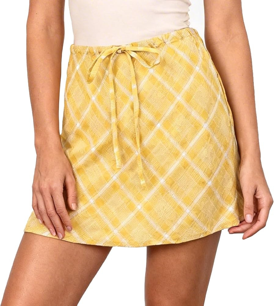Amazhiyu Women's Pure Linen Summer Drawstring Mini Skirt Yellow, Medium | Amazon (US)