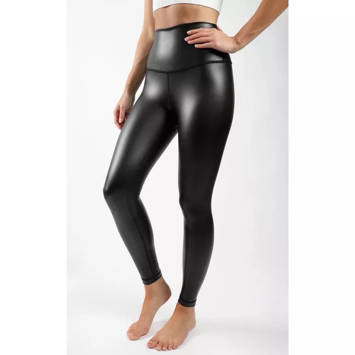 90 Degree By Reflex - Women's Faux Leather High Waist Elastic Free 7/8 Ankle Legging with Fleece ... | Target