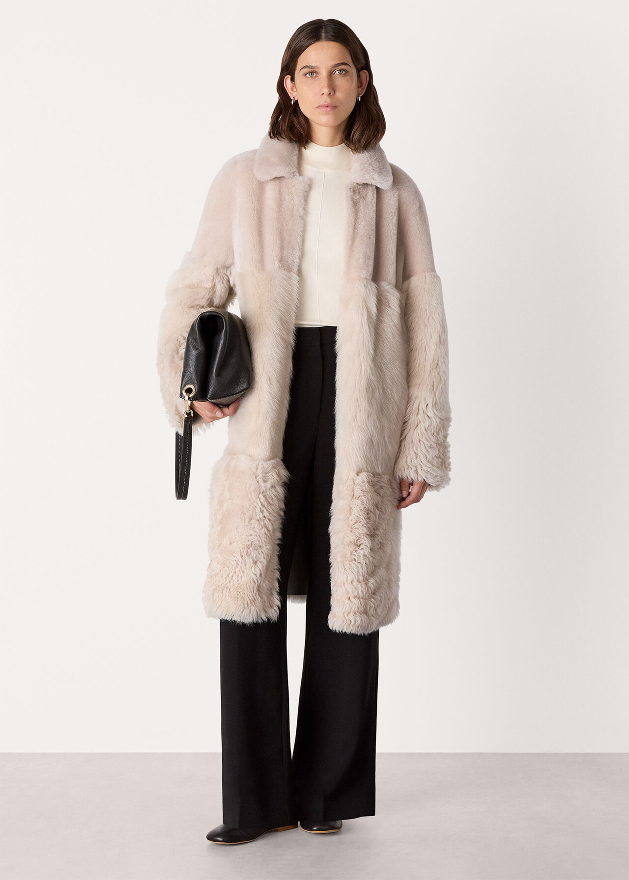 Ivory Cossma Shearling Longline Coat | WHISTLES | Whistles UK | | Whistles
