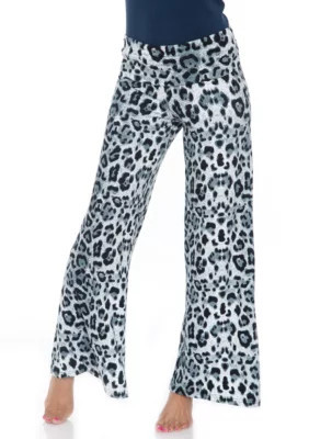 White Mark Women's Cheetah Print Palazzo Pants, Gray, Large | Belk