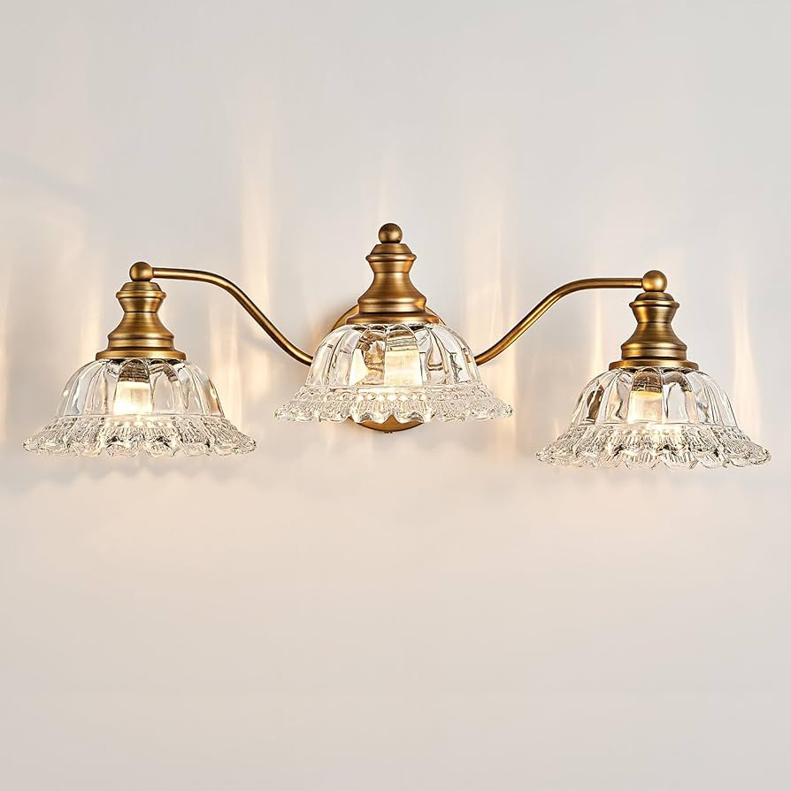 Vintage Bathroom Vanity Light Fixture, 3 Lights Bathroom Lighting Matte Antique Brass Finish with... | Amazon (US)