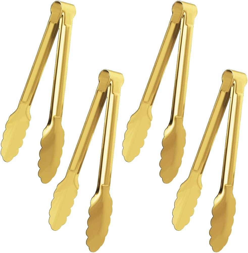 XEVOM Gold Buffet Tongs - 4 Pack, 9 Inch, Stainless Steel Gold Plated Serving Tongs | Amazon (US)