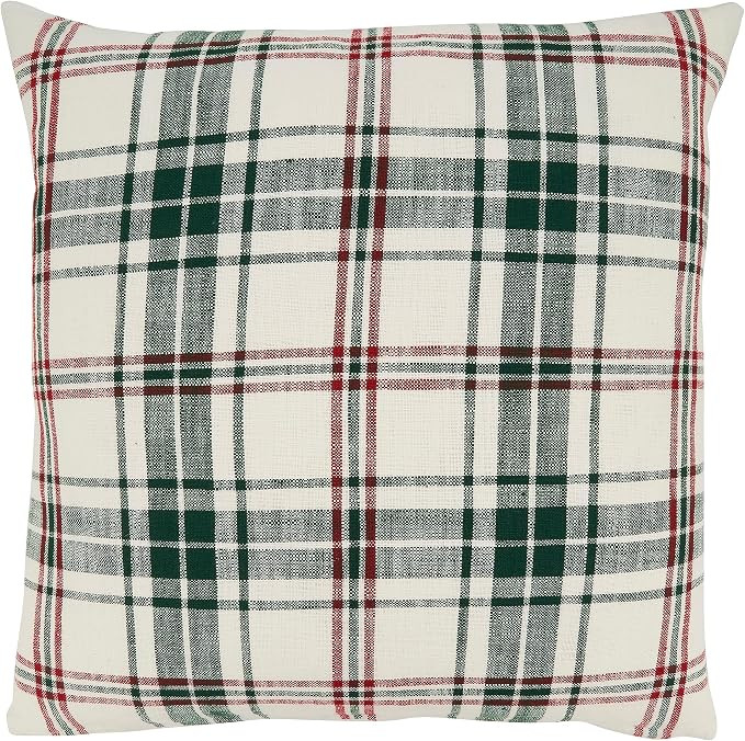 SARO LIFESTYLE Classic Comfort Plaid Throw Pillow Cover, White/Green, 20" | Amazon (US)