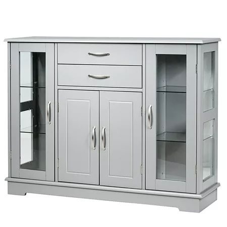 Costway Sideboard Buffet Server Storage 32'' Cabinet W/ 2 Drawers 3 Cabinets Cupboard Grey | Walmart (US)