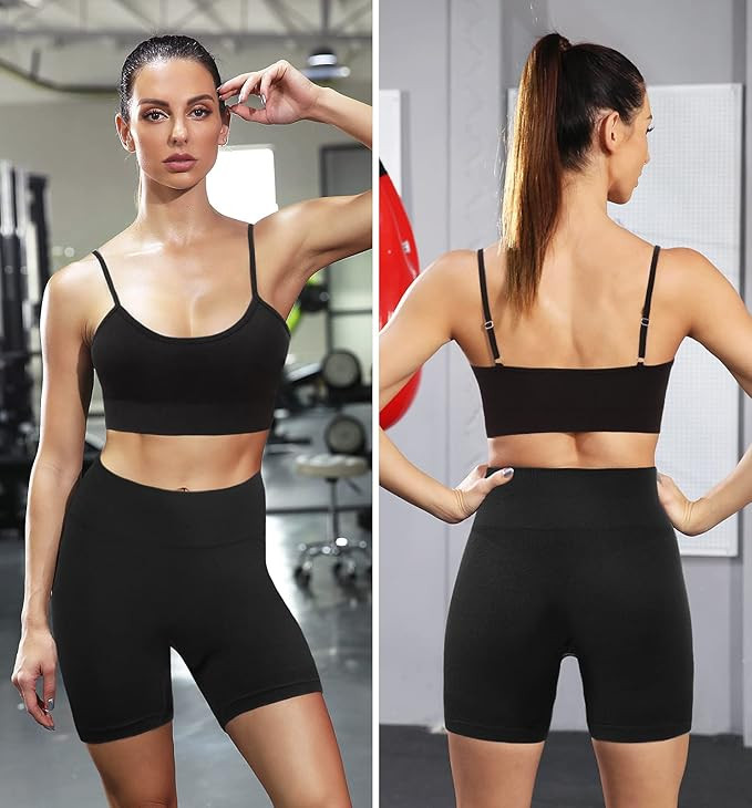 Seamless Workout Sets for Women 2 Piece Outfits High Waist Yoga Shorts Adjustable Padded Sports B... | Amazon (US)