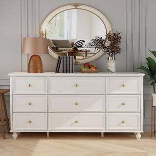 FUFU&GAGA 9-Drawer White Wooden Chest of Drawers, Modern European Style (63 in. W x 31.5 in. H x ... | The Home Depot