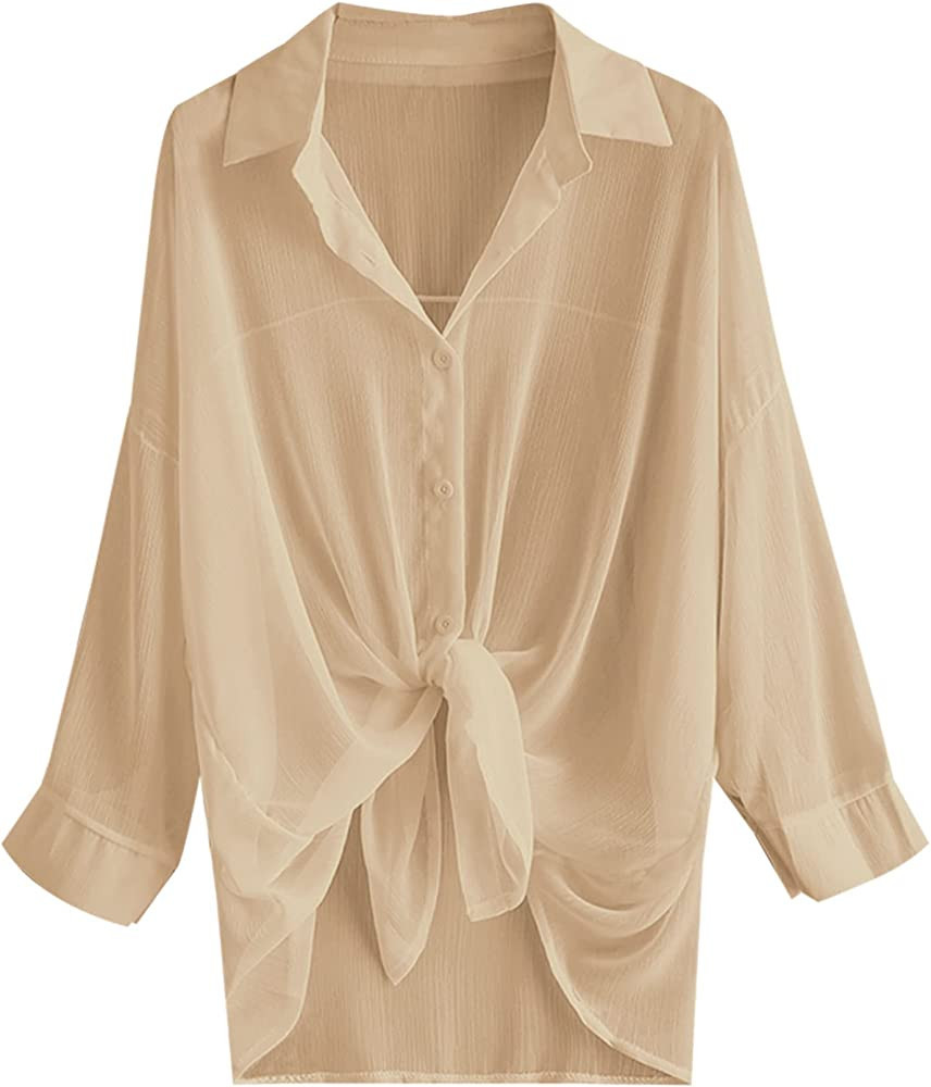 ZAFUL Women's Beach Swimsuit Cover Up Shirt Bikini Beach Cover Up Swim Cover Up Dress | Amazon (US)