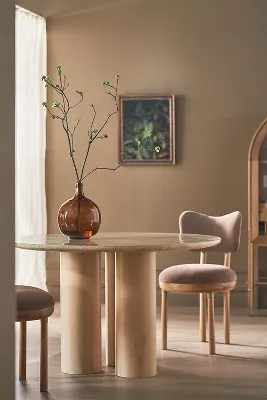 Anya Round 48" Travertine Top Dining Table | Anthropologie (US)