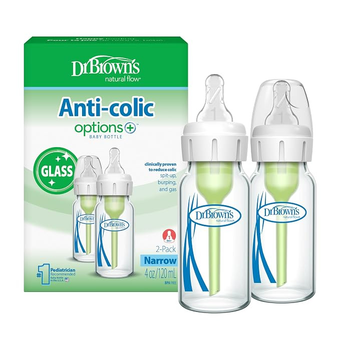 Dr. Brown's Anti-Colic Options+ Narrow Glass Baby Bottle with Level 1 Slow Flow Nipple, BPA-Free,... | Amazon (US)