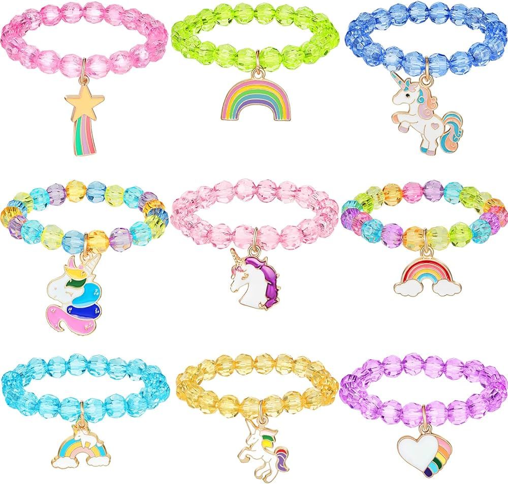 Hicarer 9 Pieces Colorful Unicorn Bracelet Girls Unicorn Bracelets Rainbow Unicorn Beaded Bracele... | Amazon (US)