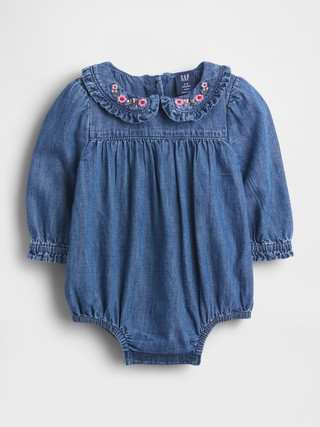 Baby Denim Ruffle Collar Bubble Bodysuit | Gap (US)