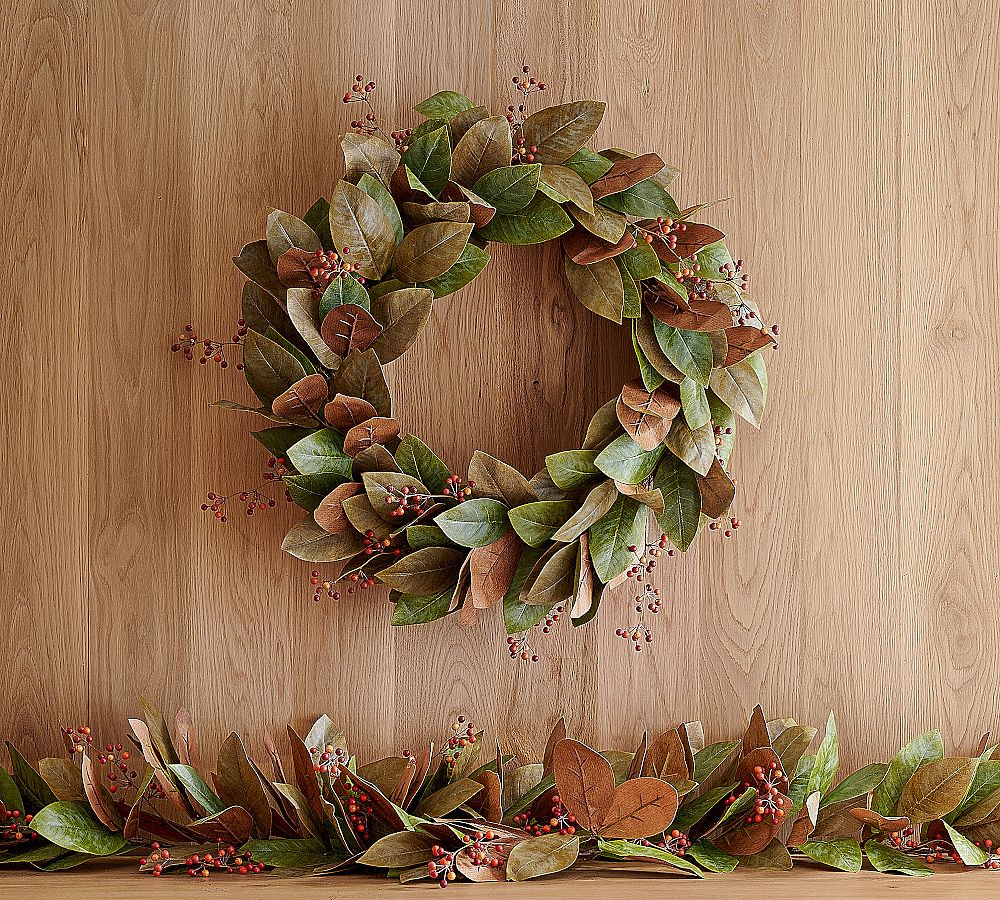 Faux Faded Magnolia and Berry Wreath &amp; Garland | Pottery Barn (US)