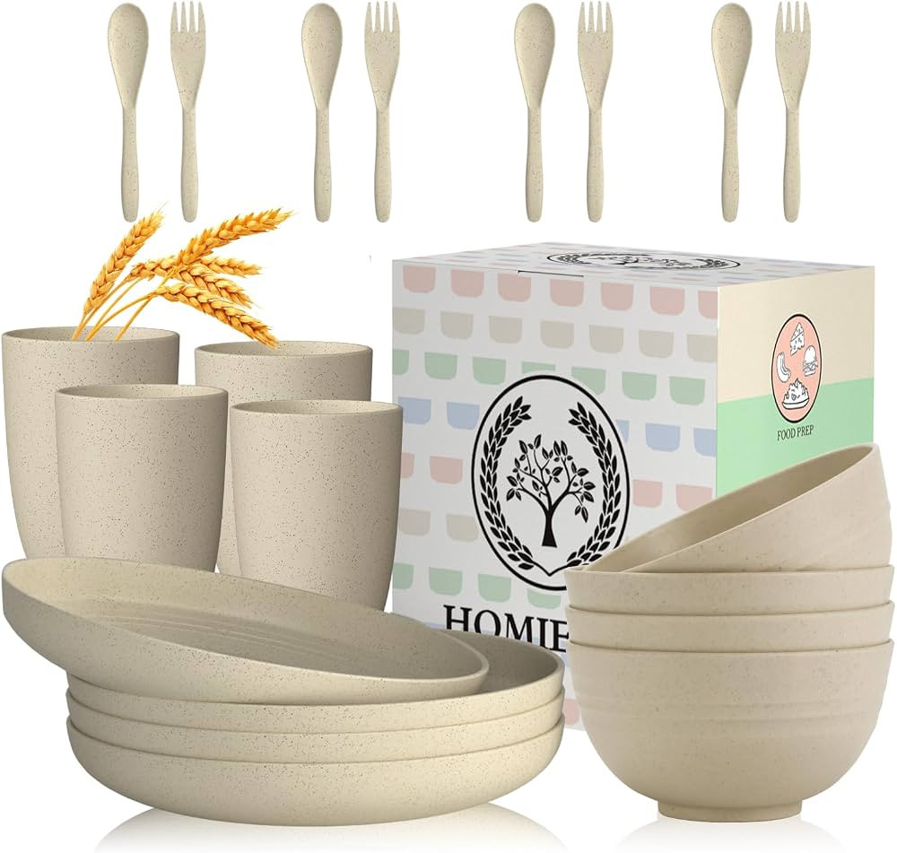 Homienly Wheat Straw Dinnerware Sets, 20pcs Lightweight Unbreakable Dinnerware, Microwave Dishwas... | Amazon (US)