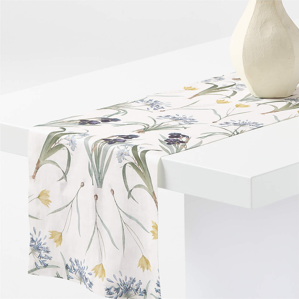 Spring Floral Printed 120" Linen Table Runner | Crate & Barrel | Crate & Barrel
