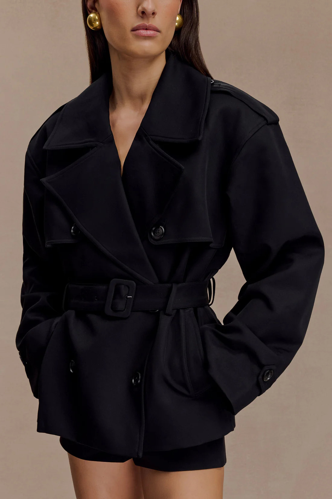 Short Trench Jacket - Black | MESHKI US