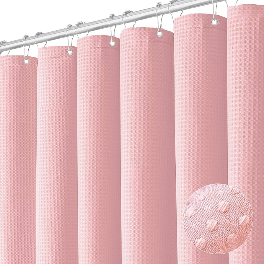Dynamene Pink Fabric Shower Curtain - Waffle Weave Textured Heavy Duty Cloth Shower Curtains for ... | Amazon (US)