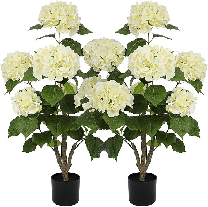 Nafresh 3FT Real Touch Faux Hydrangea Tree Outdoor, 2 Pack Beige Hydrangea Tree Artificial with V... | Amazon (US)