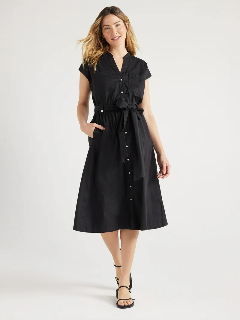 Free Assembly Women's Belted Utility Cotton Midi Shirtdress, Sizes XS-XXL - Walmart.com | Walmart (US)