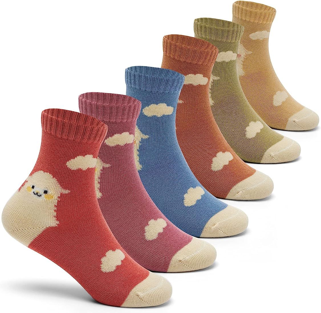 Boys Cotton Crew Socks Kids Seamless Toe Socks Colorful Quarter Socks 6 Pack | Amazon (US)