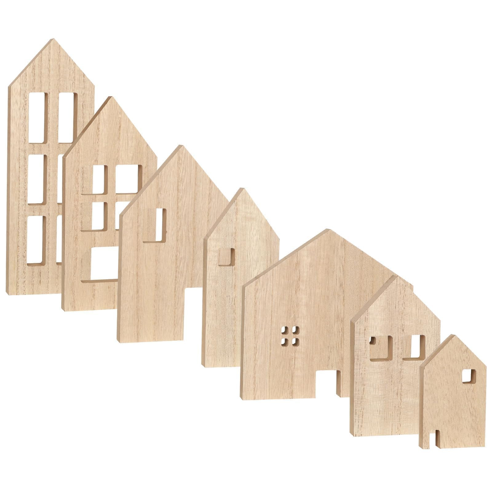 7Pcs Christmas Gifts Christmas Wooden House Shaped Decor Rustic Wood House Tiered Tray Decor Fire... | Amazon (US)