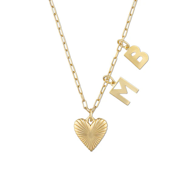 Personalized Small Ribbed Heart of Gold Necklace | HART