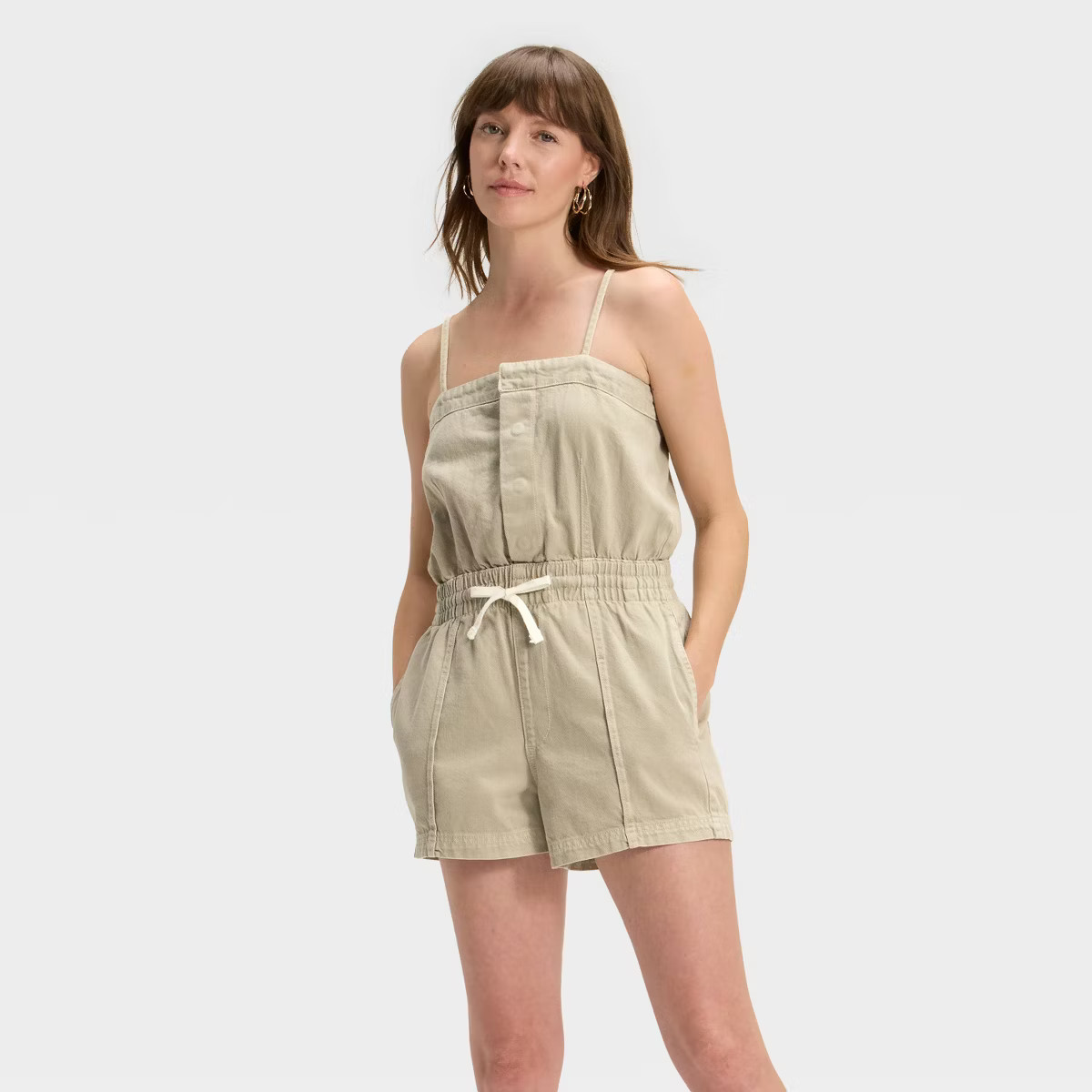 Women's Denim Beach Romper - Universal Thread™ Khaki Green | Target