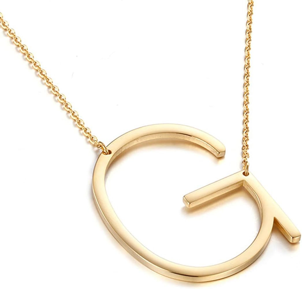 MOMOL Sideways Initial Necklace 18K Gold Plated Stainless Steel Large Big Letters Pendant Necklac... | Amazon (US)