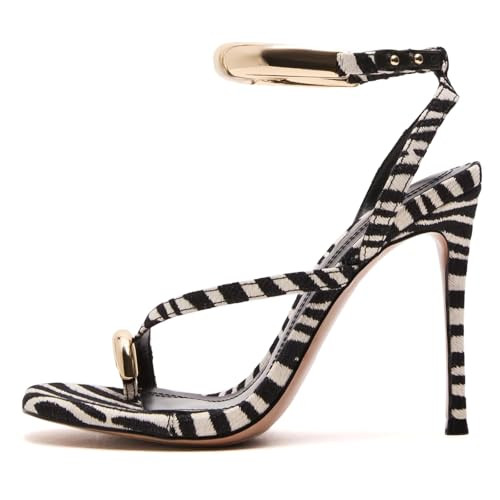 Yishaweiqi Metal Ankle Strap Heeled Sandals for Women Toe Ring Strappy Stiletto High Heels Square Toe Dress Sandals | Amazon (US)