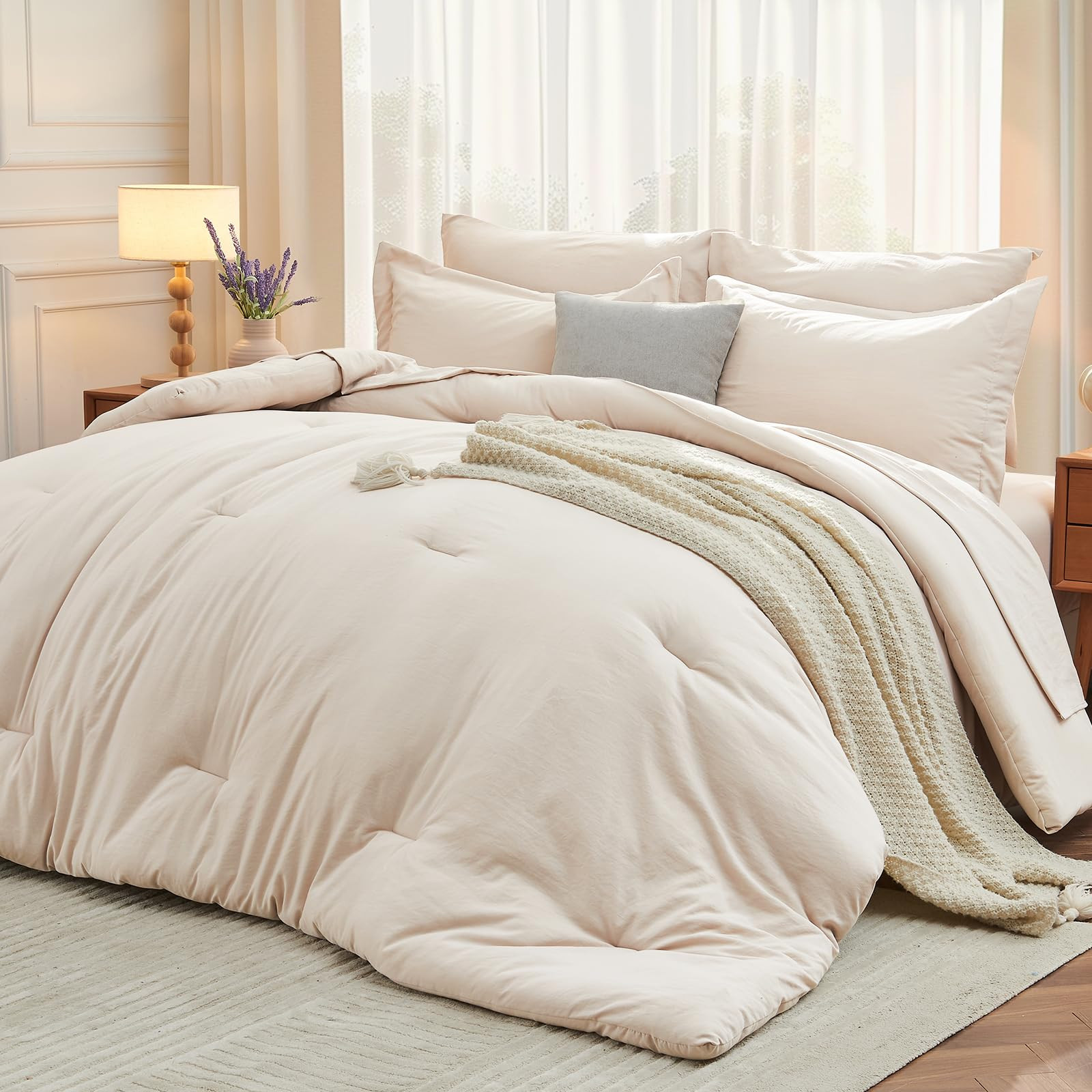 MUXHOMO 7 Pieces Queen Comforter Set, Soft Bed in a Bag Queen Size, All Season Bedding Set with C... | Amazon (US)