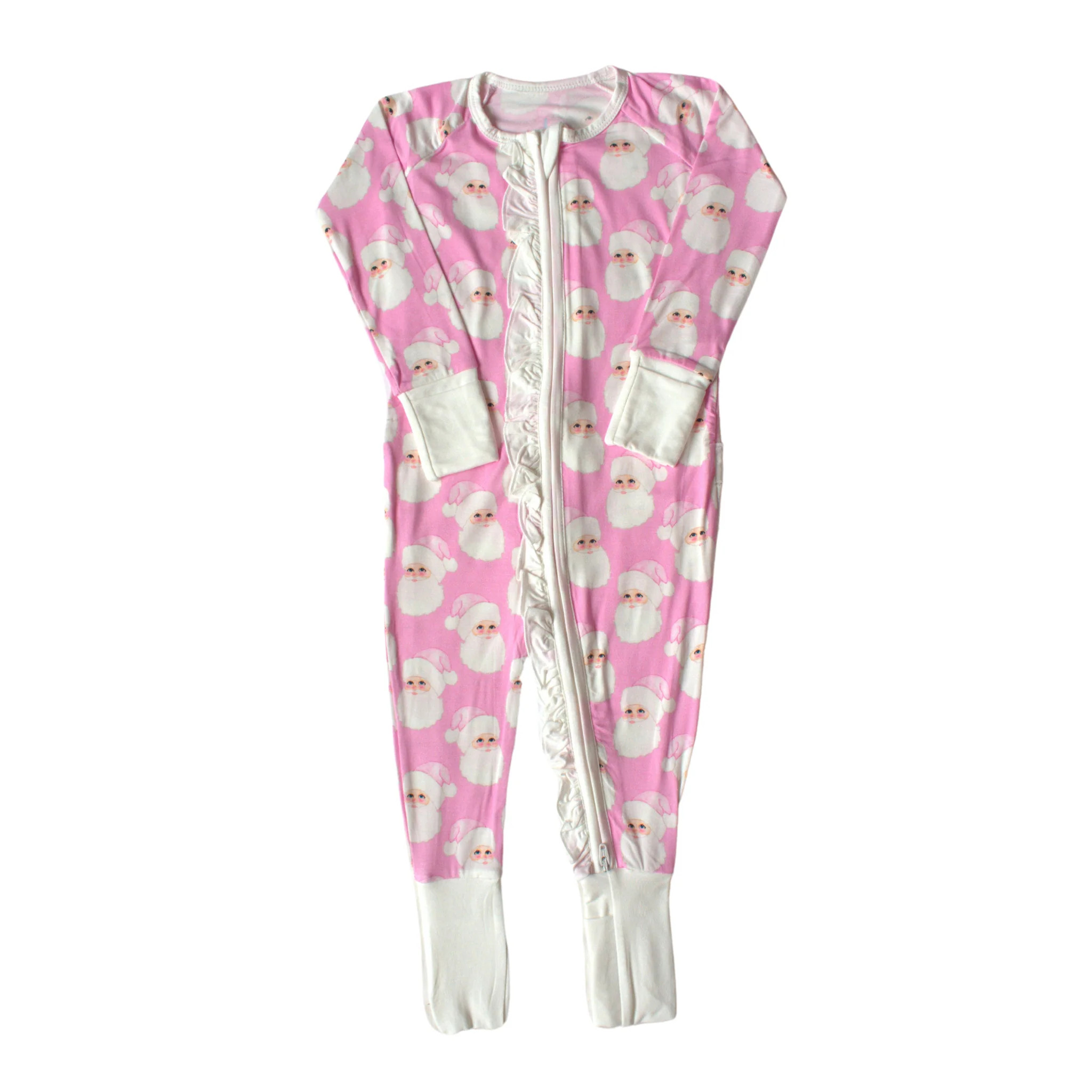 Pink Jolly St. Nick Ruffle Bamboo Footie | Lillie & Lilah