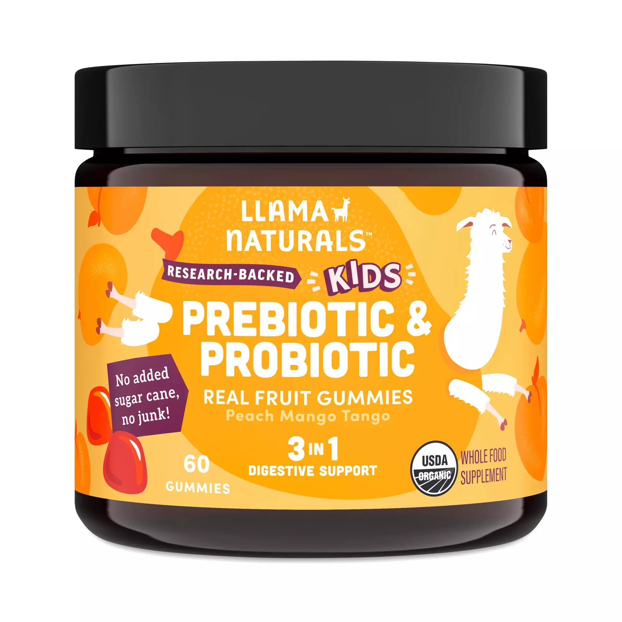 Llama Naturals Kids Real Fruit Pre & Probiotic Gummies, Peach Mango 60 gummies | Thrive Market