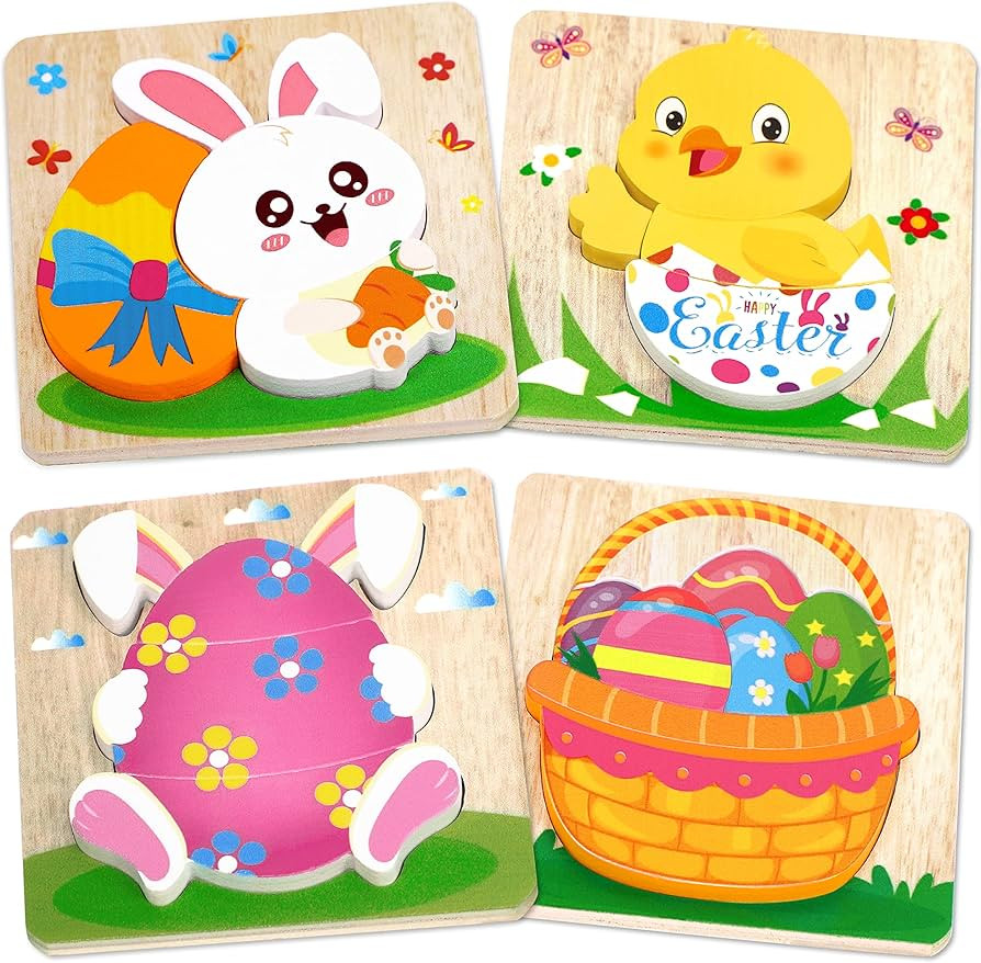 4 Pack Easter Wooden Puzzles Crafts for Kids - Easter Basket Stuffers for Toddler Gifts Party Fav... | Amazon (US)